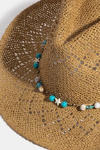 Western Straw Hat with Turquoise & Shell Star Beads – Boho Style
