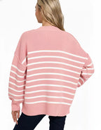 Zenana Exposed Seam Striped Sweater – Cozy Oversized Casual Style