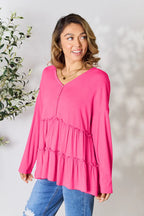 Half Button Ruffle Hem Blouse – Feminine, Flowy & Versatile