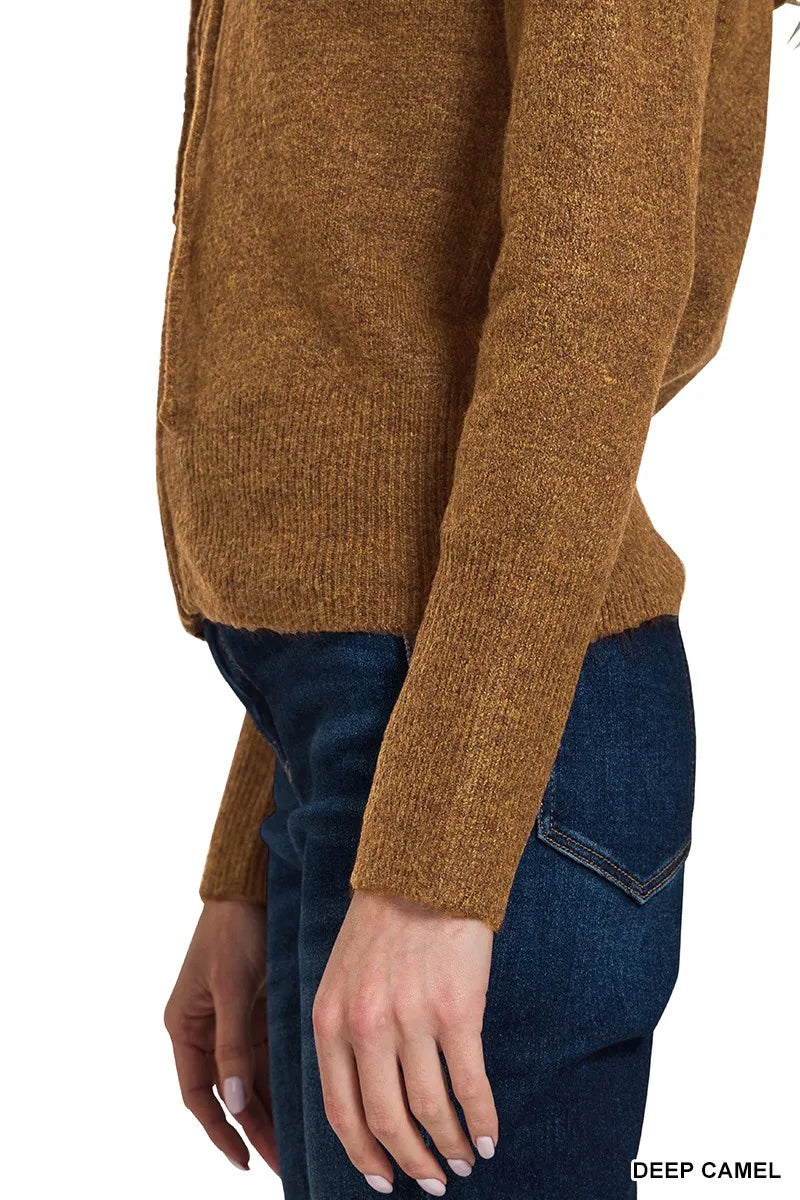 Camel Hooded Zip-Up Cardigan – Soft Knit Layer with Classic Style