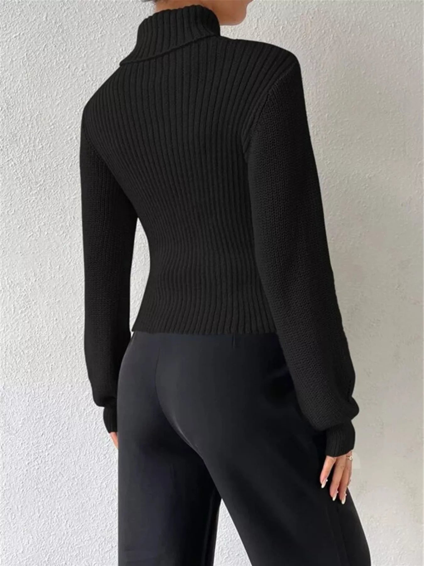 Cutout Front Turtleneck Long Sleeve Sweater – Chic Modern Knit