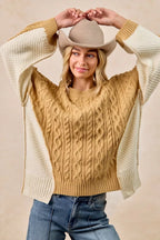 BiBi Cable Knit Hacci Combo Sweater – Stylish Texture with Uneven Hem
