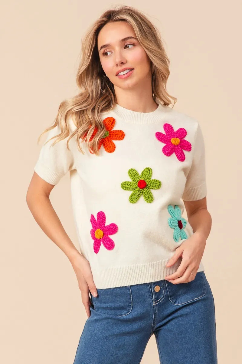 Embroidered Daisy Pullover Sweater – Cheerful, Soft & Feminine