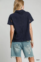 Patch Lace Short Sleeve Button Down Shirt – Chic & Feminine Top