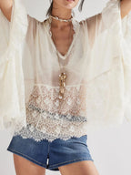 Lace V-Neck Ruffle Long Sleeve Cover-Up – Chic Beachwear Layer