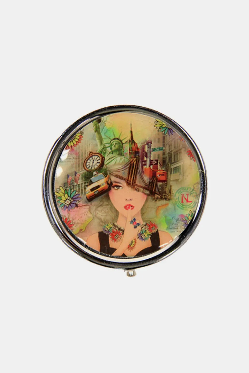 Nicole Lee Metallic Circular Pill Case – Chic, Compact & Organized