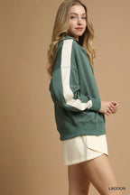 Sage Green Color Block Quarter-Zip Sweatshirt – Oversized & Sporty