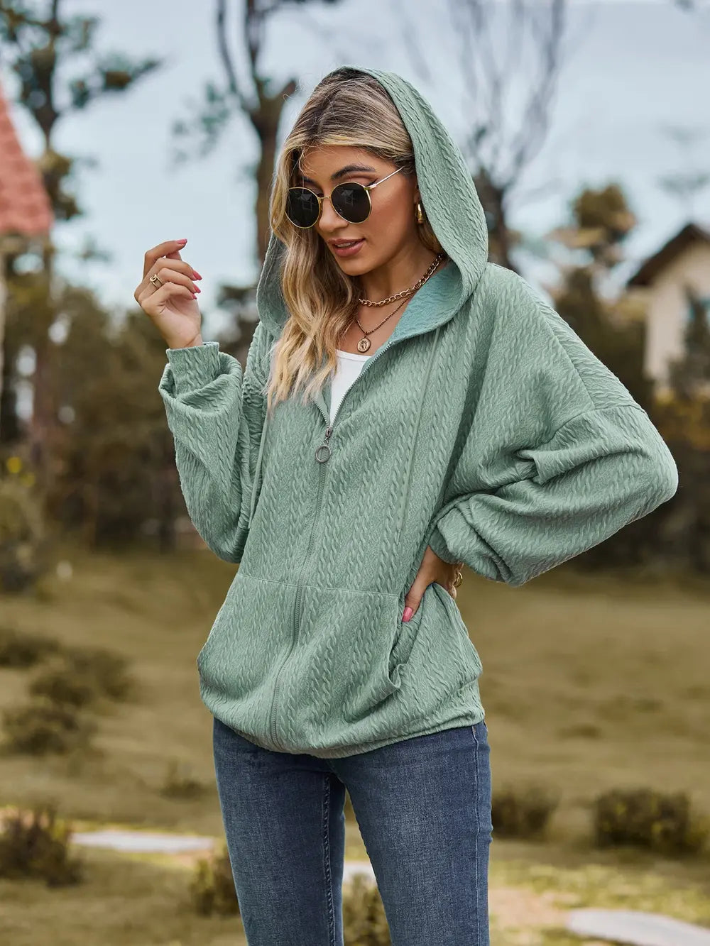 Zip Up Drawstring Long Sleeve Hooded Jacket – Casual Lightweight Layer