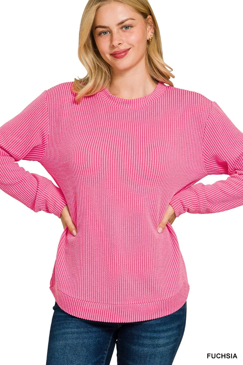 Zenana Raised Rib Round Neck Long Sleeve Top – Timeless Everyday Essential