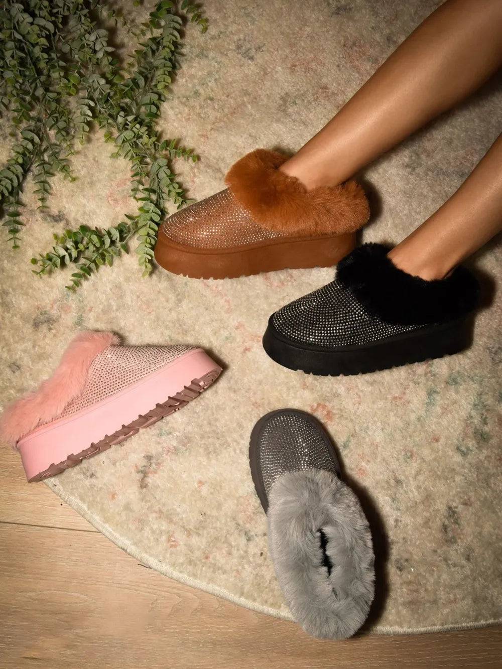 Embellished Faux Fur Platform Booties – Chic Cozy Statement Boots