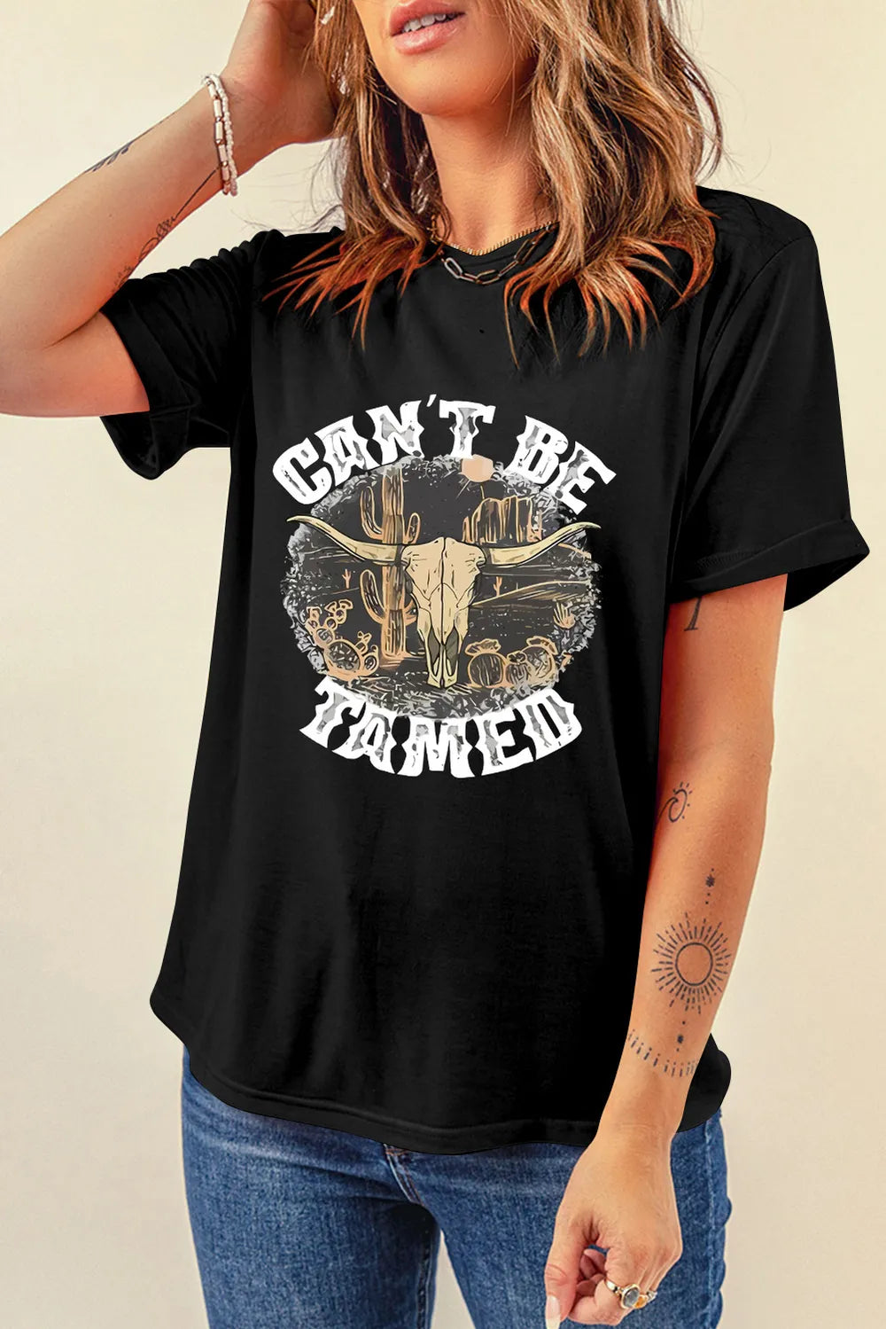 Western Graphic Round Neck Short Sleeve T-Shirt – Casual & Trendy