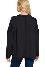 Exposed-Seam Corded Rib Long Sleeve Top – Textured, Trendy & Versatile