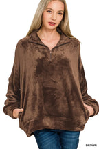 Zenana Faux Fur Half Zip Pullover – Cozy Pocketed Fleece Winter Essential