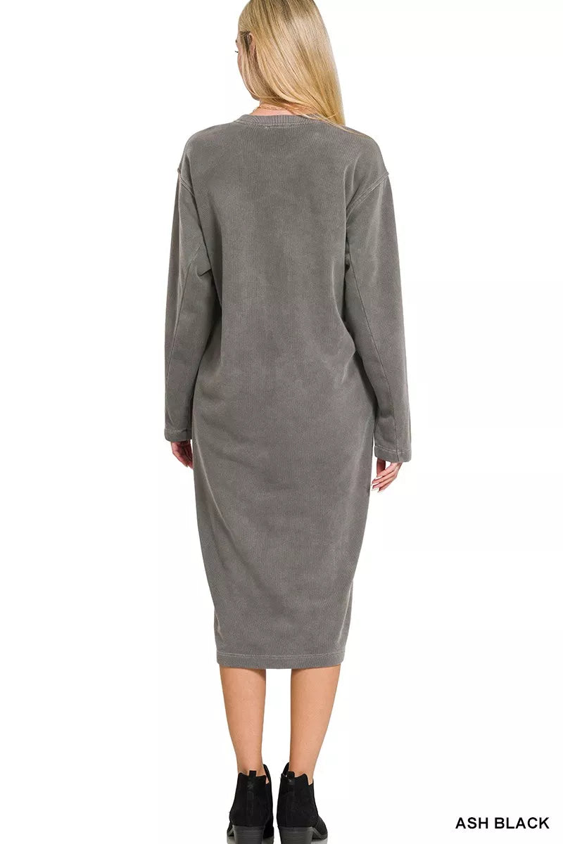 Zenana Soft Fleece Pigment Dye Sweatshirt Dress – Cozy, Relaxed & Stylish