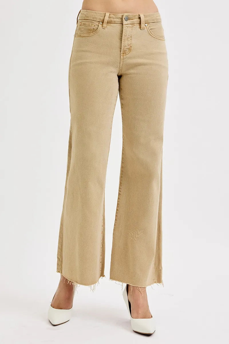 Dreamkue-Risen Women's High Rise Wide Leg Jeans with Raw Hem Stretch Denim Casual Pants