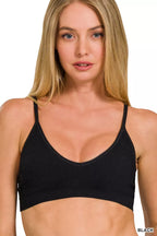 Black seamless classic bra with V-neck and adjustable thin straps