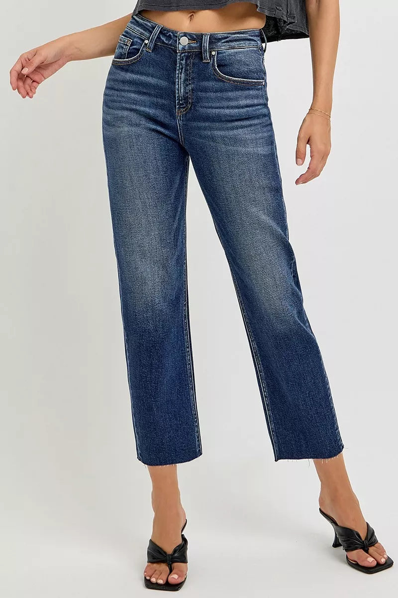 Risen High Rise Slim Barrel Tapered Leg Jeans