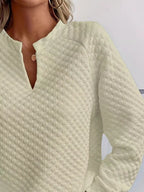Notched Raglan Sleeve Sweatshirt – Casual Cozy Pullover