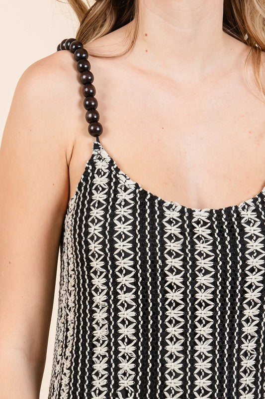 GeeGee Striped Scoop Neck Beaded Strap Maxi Cami Dress