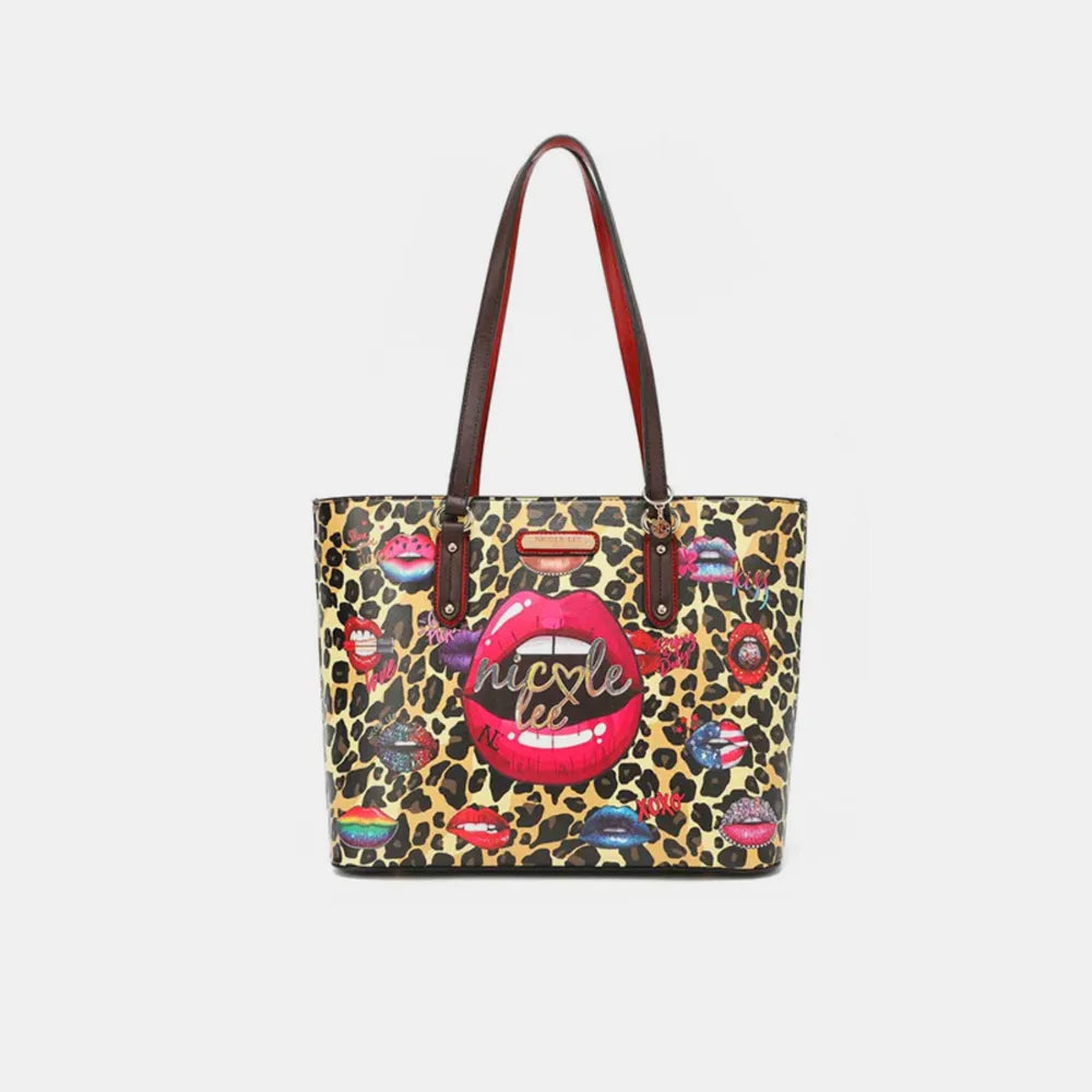Nicole Lee Wild Lips 3‑Piece Bag Set – Stylish Shopper, Crossbody & Clutch