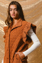 Rust Orange Quilted Vest Coat – Oversized Button-Up for Fall Layers