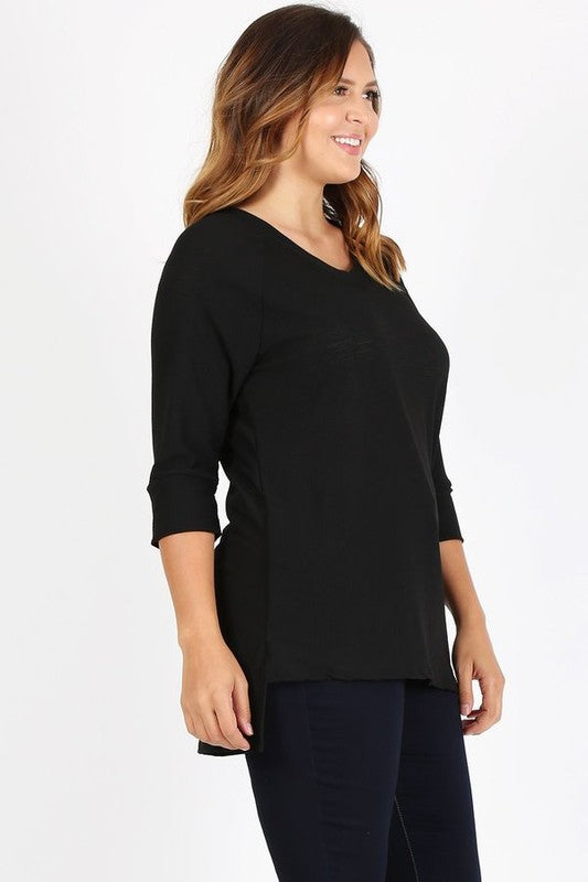 Bagel Plus Size Knit V-Neck Hi-Low Top – Flattering Everyday Style