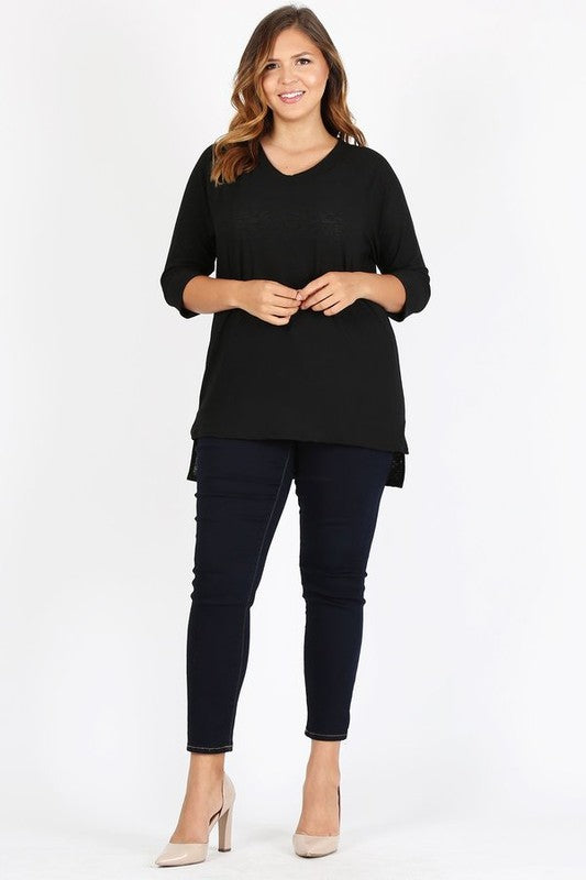 Bagel Plus Size Knit V-Neck Hi-Low Top – Flattering Everyday Style