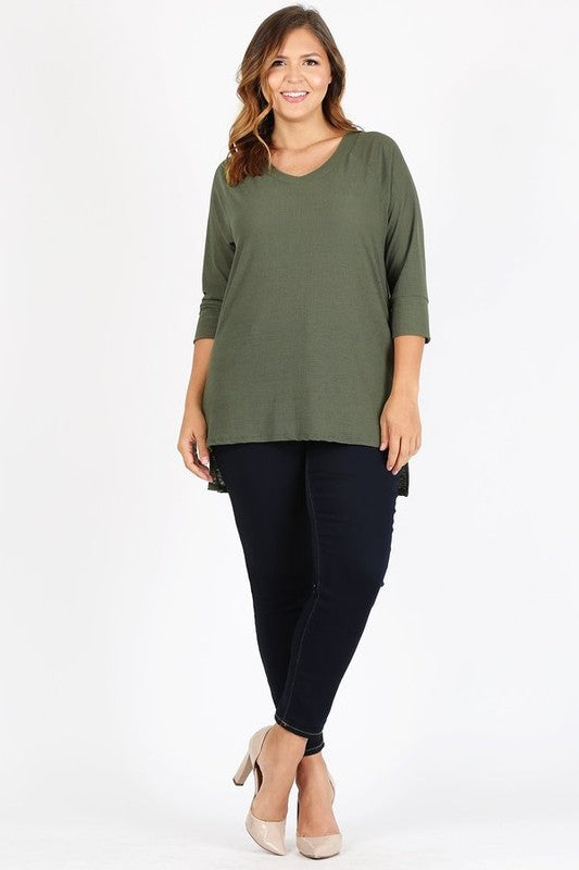 Bagel Plus Size Knit V-Neck Hi-Low Top – Flattering Everyday Style