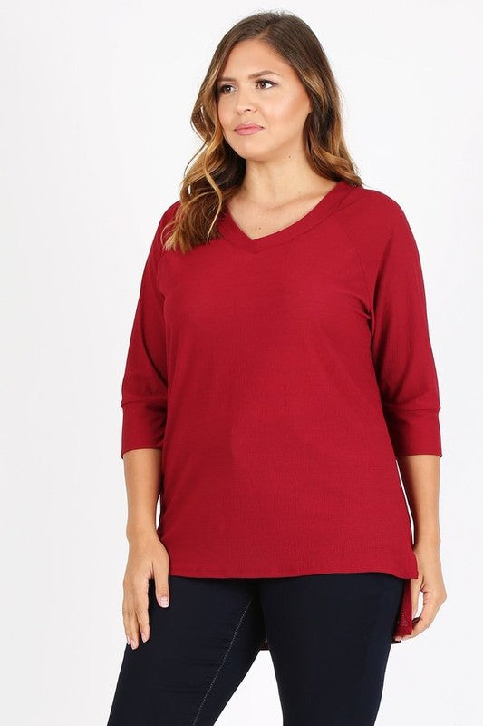 Bagel Plus Size Knit V-Neck Hi-Low Top – Flattering Everyday Style