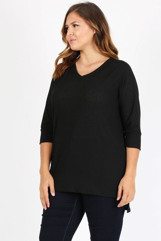 Bagel Plus Size Knit V-Neck Hi-Low Top – Flattering Everyday Style