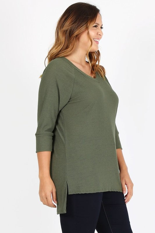 Bagel Plus Size Knit V-Neck Hi-Low Top – Flattering Everyday Style
