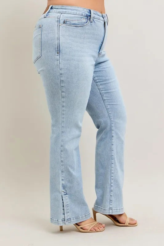 Judy Blue Women's High Waist Tummy Control Vintage Wash Slim Bootcut Jeans.
