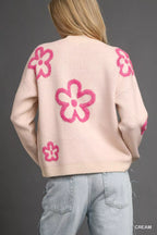 Umgee Round Neck Sweater with Pink Floral Accents – Feminine & Stylish Knit