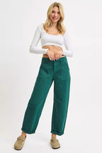 Dreamkue-Risen Women's High Rise Ankle Barrel Pants with Cuffed Hem Stretch Denim,Tummy-Control Fit