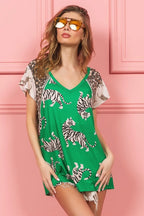 Tiger Print T-Shirt with Aztec Trim – Bold, Breathable & Stylish