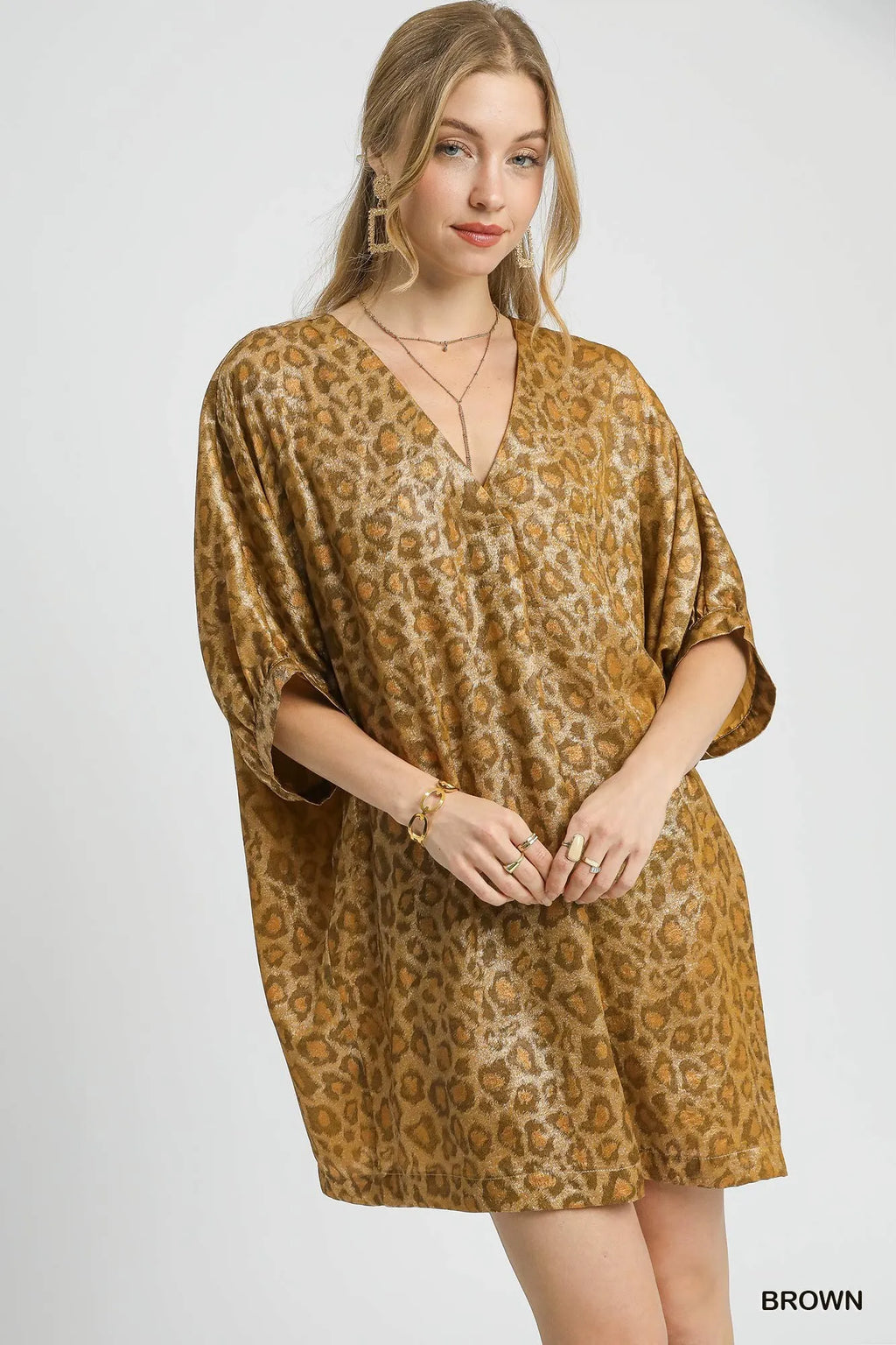 Metallic Leopard Print V-Neck Kimono Dress Glam & Fierce Style