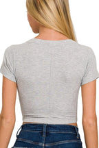 Heather Gray Ribbed Crop Top – Scoop Neck, Cap Sleeves & Stretch Fit