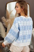 Hashtag Grid Textured V-Neck Sweater Top Trendy & Cozy Staple