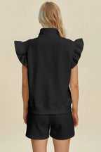Textured Flounce Sleeve Top & Shorts Set – Stylish & Comfy 2-Piece