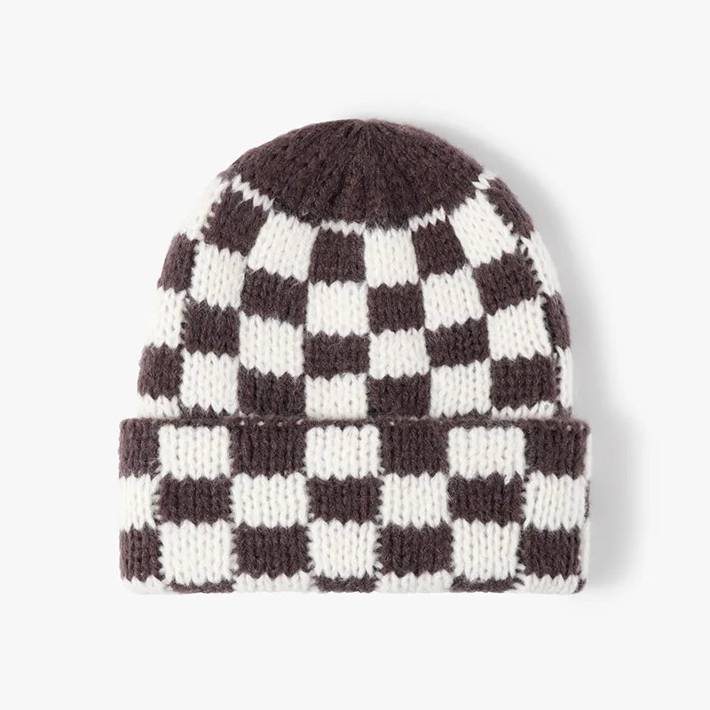 Thermal Checkered Hat – Warm Stylish Winter Beanie