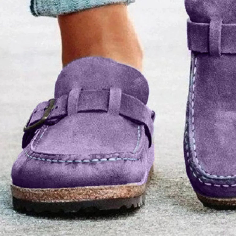 Round Toe Low Heel Buckle Loafers – Classic Comfortable Style