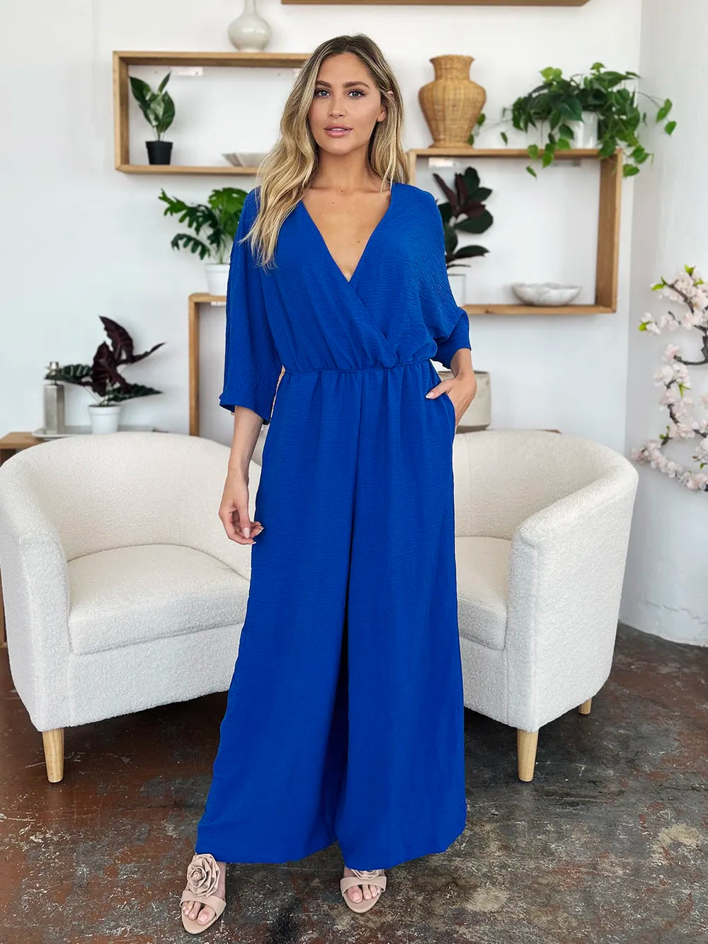 Surplice Wide Leg Jumpsuit with Pockets – Flattering, Chic & Comfy