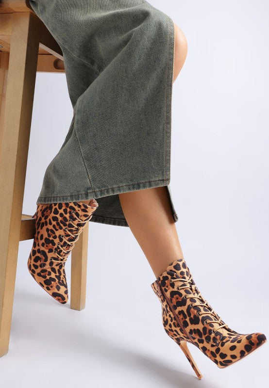 Rag Company Nesta Leopard Boots – Lace Up Stiletto Heel Statement