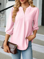 Notched 3/4 Sleeve Casual Top – Effortless Everyday Style