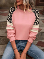 Leopard Round Neck Raglan Sleeve Sweatshirt – Trendy Casual Style