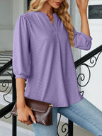 Notched 3/4 Sleeve Casual Top – Effortless Everyday Style