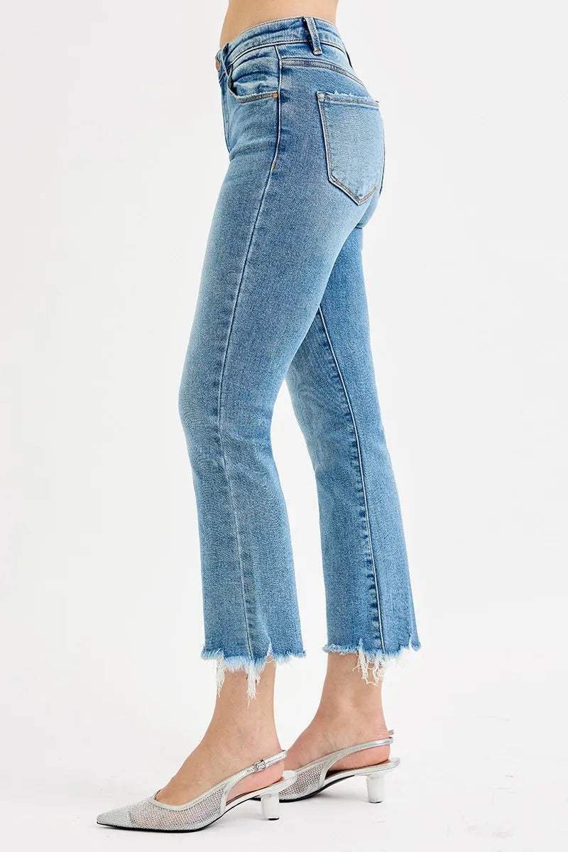 Cropped Straight Jeans – Mid Rise Light Vintage Wash with Raw Hem