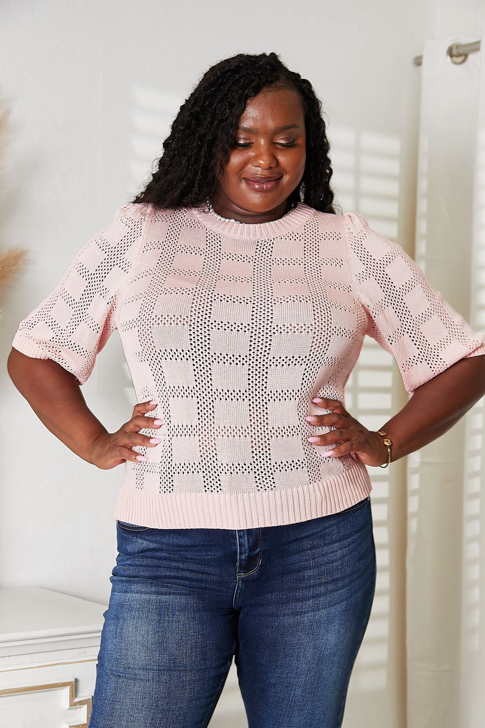 Solid Knit Half Sleeve Top – Classic Round Neck Everyday Top