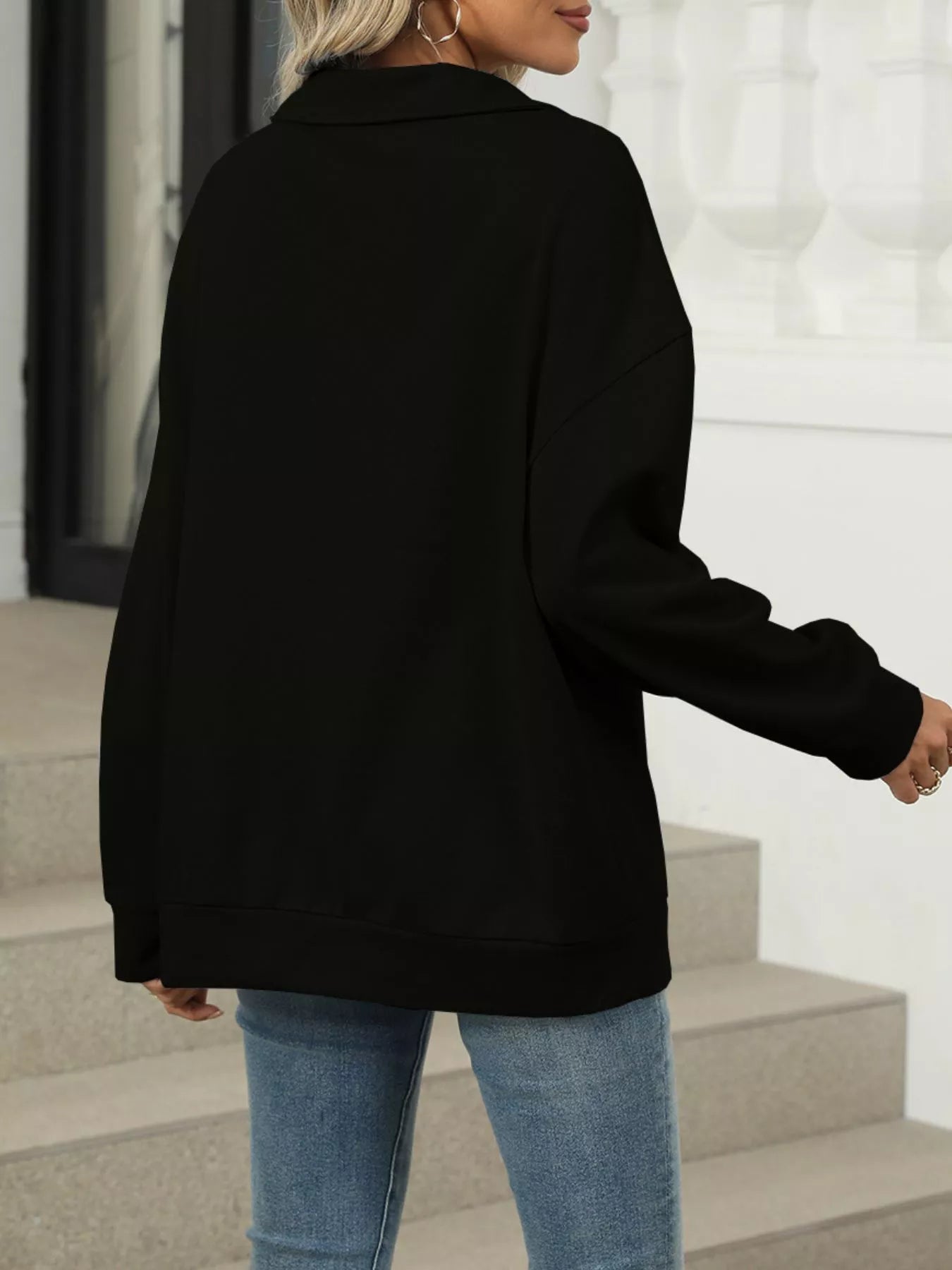 Johnny Collar Long Sleeve Sweatshirt – Casual Chic & Cozy