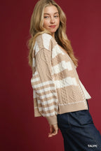 Cable-Knit Stripe Button-Up Cardigan – Cozy & Chic Layering Piece